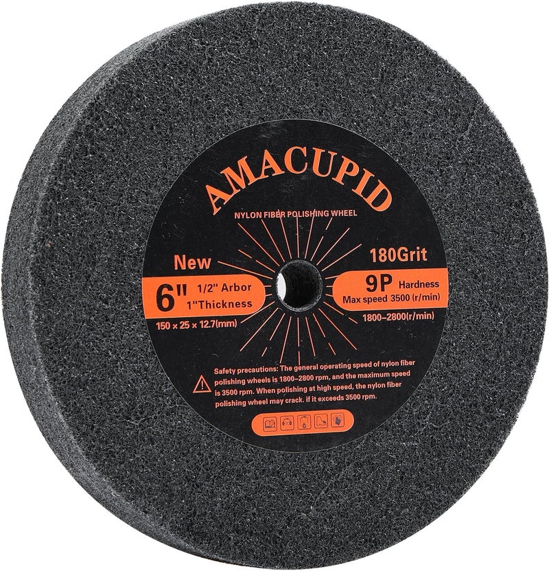 AmaCupid Deburring Wheels Nylon Fiber Buffing Wheel 6 inch 9P Hardness. for Bench Grinder Polishing Machine. Silicon Carbide Abrasive. Polishing Stainless Steel, etc. 1/2 inch Arbor, 180 Grit - Image 1